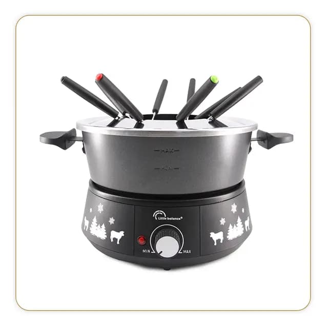 LITTLE BALANCE 8690 Black Fondue 8 Meuuuh...!, Appareil à fondue 8 personnes, Caquelon anti-adhésif grande contenance 2 litres, 1500 W, Noir