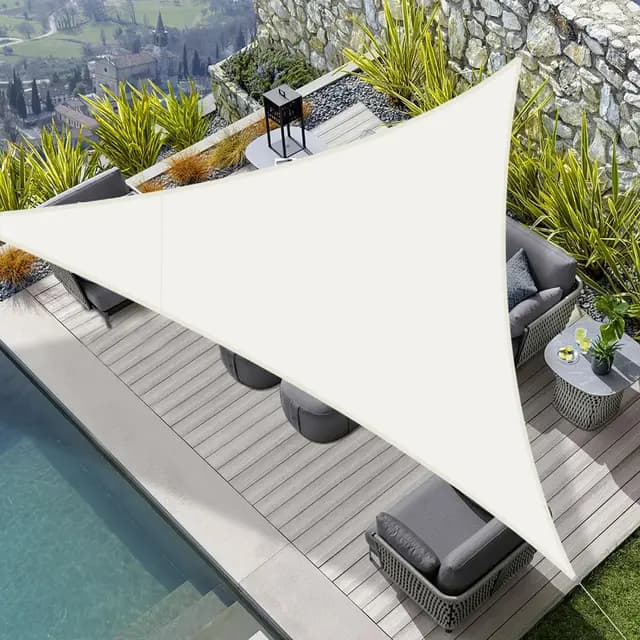 HENG FENG Voile d'ombrage Triangulaire 3x3x3m Imperméable,Toile Ombrage 160 g/m² Protection UV 95% pour Jardin,Terrasse,Balcon,Extérieur,Cordon de Montage Inclus,Beige