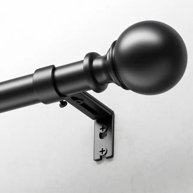 Tringle à Rideaux avec Embouts Ronds, 80-218 cm Extensible, 25 mm de Diamètre, Ensemble avec Supports, pour Chambre et Salon - Noir