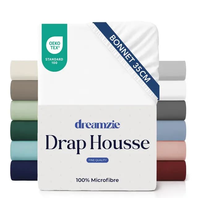 Dreamzie Drap Housse 140x190/200 Bonnet 35 cm pour Matelas Épais - 100% Microfibre - Blanc cassé, Certifié sans Produits Chimiques (Oeko TEX), Drap Housse avec Élastique Complet