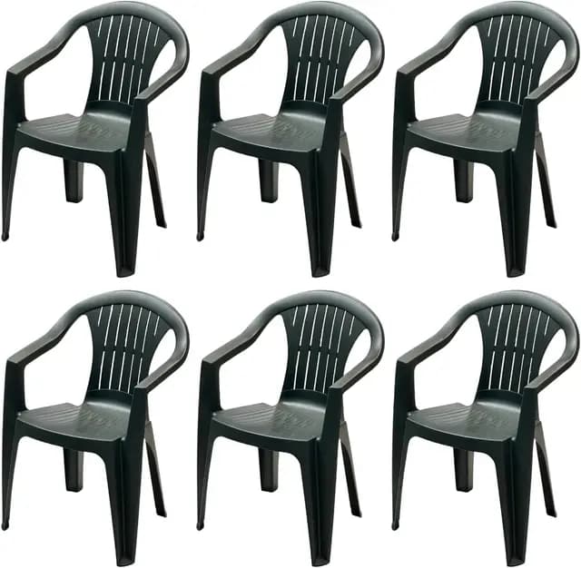 Tomaino - Chaise De Jardin en Plastique Monobloc - Lot de 6 Chaises pour Extérieur en Résine Empilables, Accoudoirs (6, Vert) …