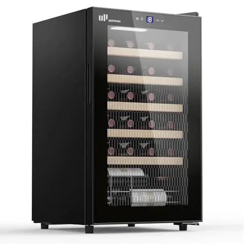 Upstreman W24 Cave à vin avec Porte en Verre pour 24 Bouteilles, Réglable de 5°C à 20°C, Encastrable & Sous Plan, Double Vitrage, Écran Tactile, Éclairage LED, 5 Étagères, Noir W24