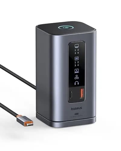 Baseus Spacemate 11 en 1 Docking Station 3 Moniteurs pour Windows, avec Écran Intelligent, 4K HDMI/DP, 10Gbps USB-C/A, 100W PD, Ethernet, Audio, Compatible avec HP/Lenovo/Dell/Acer