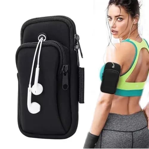 Brassard de Sport, 1 pièce avec ouverture écouteurs, Bracelet pour téléphone Universel, Smartphone Porte Telephone, Running Pochette Portable, pour la Course Pied Fitness (Noir)