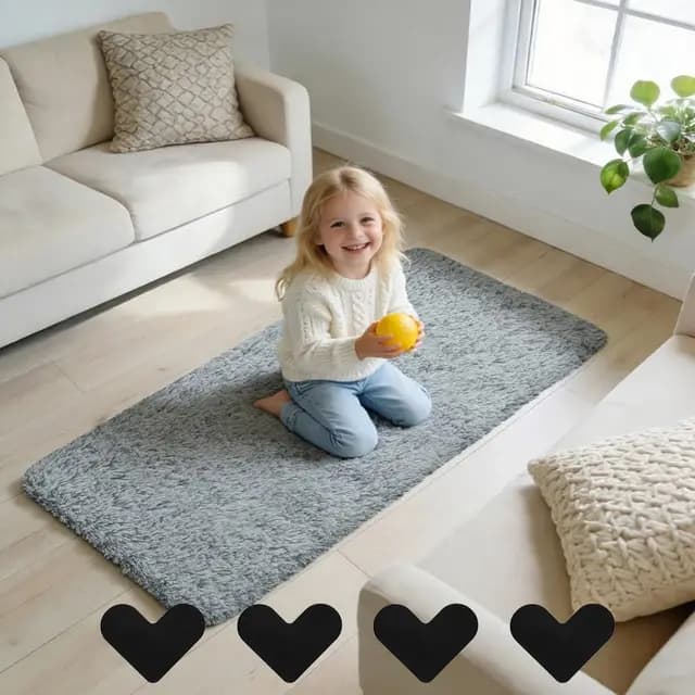 AUAUY Tapis Salon Shaggy Poil Long, 60 x 120 cm Tapis Chambre Moelleux Doux, Lavable Antidérapant Descente de Lit Chambre avec 4 Bandes adhésives, Idéal pour Salon, Chambre, Couloir