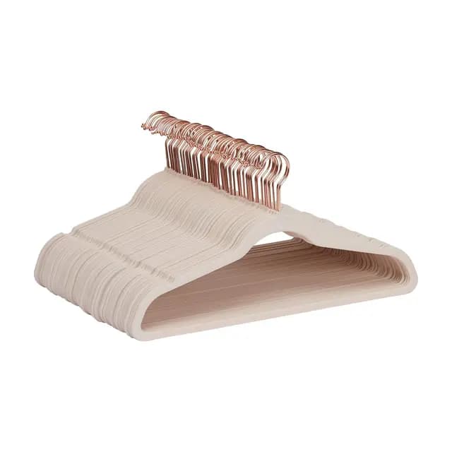 Amazon Basics Cintres fins, antidérapants, en velours, Rose Carné/Doré, 50 unités