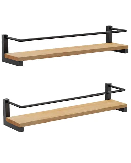 OROPY Étagère à Épices en Bois de Pin, Lot de 2, Porte-épices Murale, Étagère de Rangement de Cuisine pour Épices, Canettes, Pots, Ustensiles de Cuisine – 40 x 9 cm