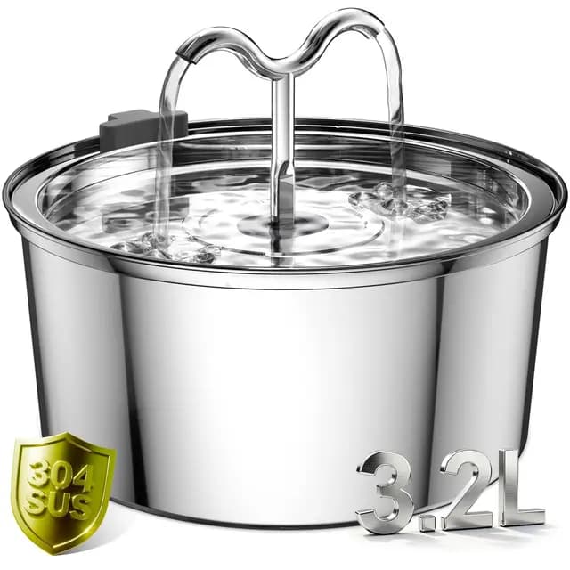 DOOOB Fontaine a Eau Chat 3.2L, Fontaine à Eau Chat INOX avec Pompe Ultra-Silencieuse, Distributeur Fontaine a Eau pour Chien, 1 Filtre & 1 Éponge Inclus