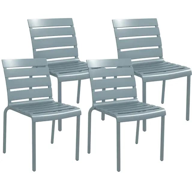 Outsunny Lot de 4 chaises de Jardin chaises de Bistro empilables avec Assise et Dossier à Lattes dim. 42L x 54l x 78H cm Gris