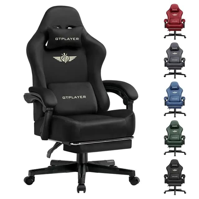 GTPLAYER Chaise de Gaming - Respirante - Ergonomique - Tissu de qualité supérieure - Chaise Ergonomique en Polycarbonate - Dossier réglable à 160° et Repose-Pieds Extensible - Charge 180 kg - Noir – Image 1