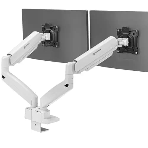 ONKRON Bras Ecran PC 2 Ecran pour Deux 13-32 Écrans de 10 kg chacun, Support Double Ecran VESA 75x75 & 100x100, Bras Articulé Écran PC Ressort à Gaz, Support Écran Bureau Blanc G160-BW