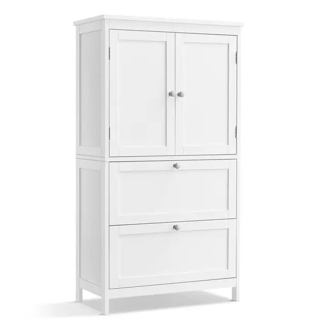 VASAGLE Armoire de Salle de Bain, Meuble de Rangement, Placard de Cuisine avec 2 Portes, 2 Tiroirs, Étagères Réglables, 30 x 60 x 110 cm, Blanc BBC551P31