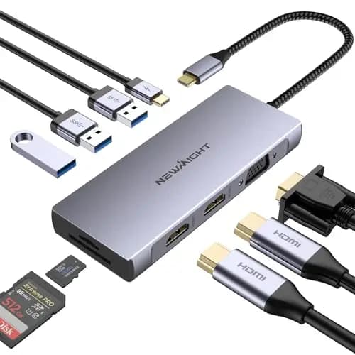 Dock USB C,Station d'accueil USB C 9 en 1 vers Double Hdmi,avec Alimentation 100W, 2 Hdmi, VGA, 3 USB 3.0, Lecteur De Cartes SD/TF, Hub USB C Triple Affichage pour Macbook, HP, Dell…