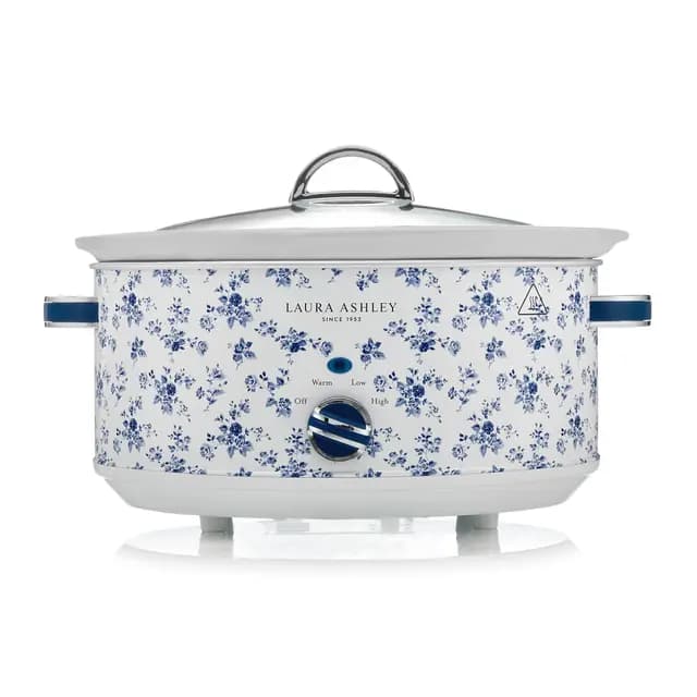 Laura Ashley Mijoteuse Electrique 6,5 Litres avec Imprimé China Rose par VQ - Slow Cooker pour 8 à 10 Personnes, Économique en Énergie, avec 3 Réglages de Température et un Couvercle en Verre Trempé