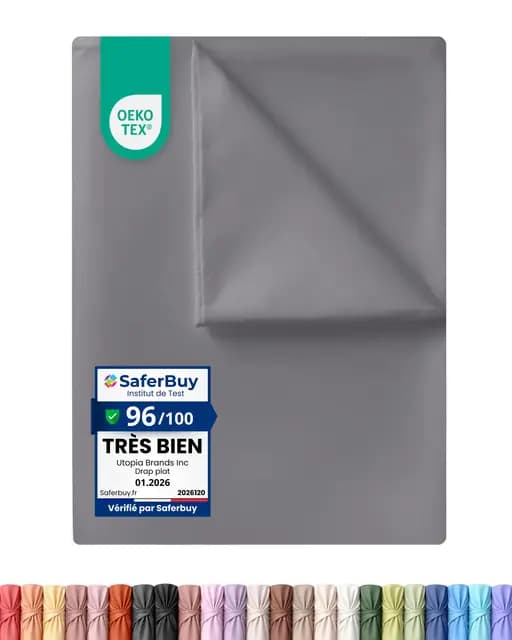 Utopia Bedding - Drap Plat sans élastique - 225 x 255 cm - Certifié Oeko-TEX - Polyester brossé Doux - Microfibre - Drap Plat - Gris