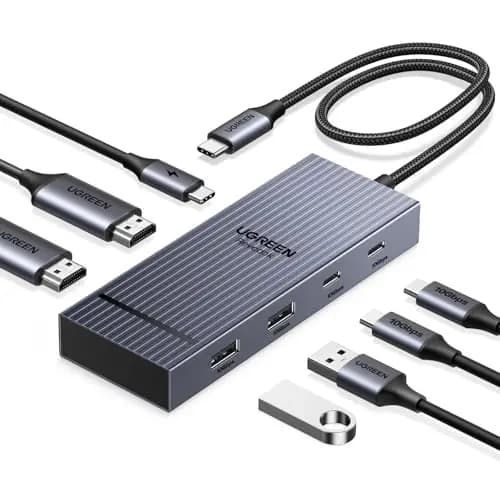 UGREEN Revodok Pro 207 Docking Station Hub USB C Dual HDMI 4K 60Hz PD 100W 7 en 1 Station Accueil Adaptateur Multiports USB 2A2C 10Gbps Extension 2 Écrans pour Windows MacOS