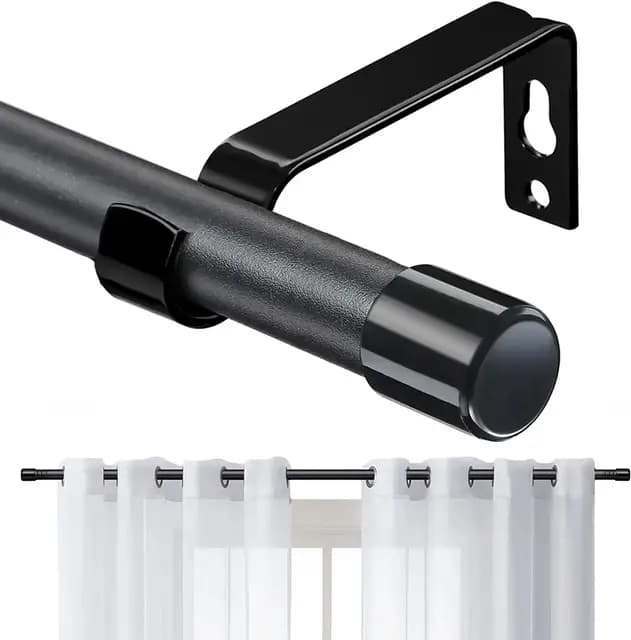 Tringle à Rideaux, 76-116cm Tringle à Rideau Extensible avec Boutons Cap avec Supports Ensemble de Quincaillerie en Acier Inoxydable Réglable - 16mm de Diamètre Fenêtre Décorative pour Salon/Noir Mat