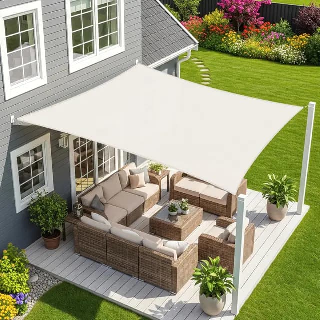 Sunnylaxx 3x4m Crème Voile d’ombrage Rectangulaire, Toile Imperméable Une Protection des Rayons UV à 95%, Voile Ombrage pour en Plein air, Jardin & Terrasse
