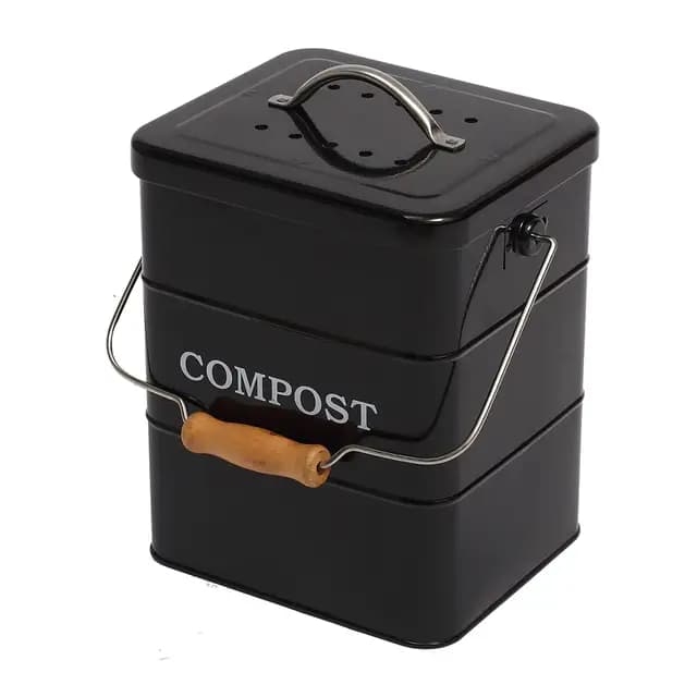 Composteur Cuisine 6L avec Couvercle Étanche et Filtre Charbon – Poubelle Compost Cuisine en Acier au Carbone Anti-Odeurs – Bac Composteur Intérieur Compact pour Comptoir, Facile à Nettoyer