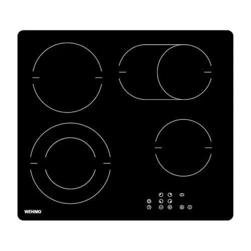 Plaque de cuisson vitrocéramique 4 plaques WEHIMO 60 cm, 7200 W, 4 zones de cuisson avec double zone de cuisson, 9 niveaux, sécurité enfant, minuterie, encastrable, plaque de cuisson en céramique sans – Image 1