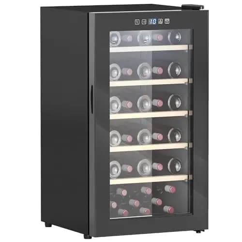 HOMCOM Cave à vin 41 bouteilles 91L réfrigérateur à vin silencieux avec porte en verre, éclairage LED, écran tactile numérique, frigo vin contrôle de la température 5-20 ℃, noir