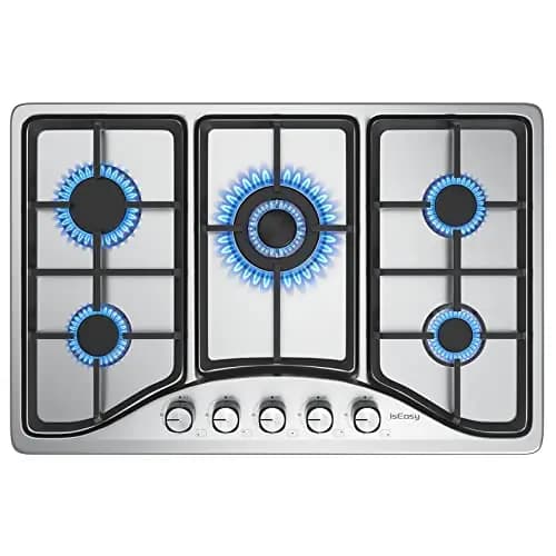 Plaque de Cuisson à Gaz 5 Feux Inox, Table de Cuisson Avec 5 brûleurs - Cuisinière Encastrable - Gaz Naturel/Propane/Butane (5 Brûleurs -Acier Inoxydable) – Image 1