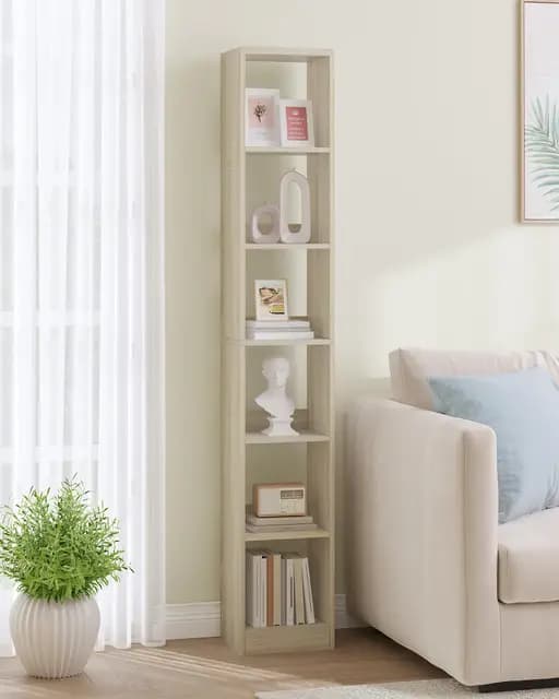 Hzuaneri Bibliothèque, Étagère de Rangement, Meuble, Cube, pour Salon, Bureau, Chambre, Style Scandinave, 24 x 30 x 184,4 cm, Beige Chêne BC09616X