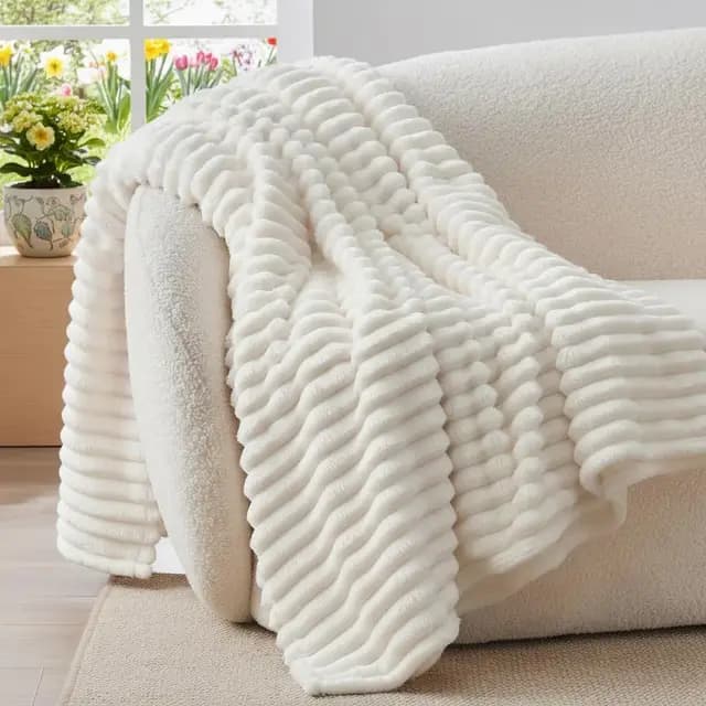 BEDELITE Plaid Polaire Blanc Crème