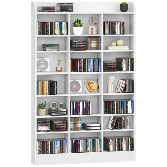 Hzuaneri Étagère Bibliothèque, Rangements pour CD et DVD 8 Niveaux, Meuble de Rangement multimédia, Armoire de Rangement CD pour 747 CDs pour Le Salon, Bureau, 17 x 100 x 154,5 cm, Blanc CR18003X