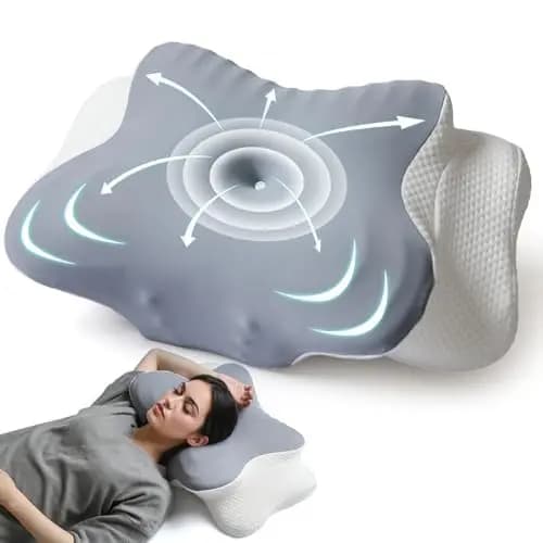 Oreiller Ergonomique Cervical,Oreiller Mémoire Forme pour Soutien de la Nuquer,Coussin Orthopédique Soulagement des Douleurs,Respirant,Idéal pour Dormir sur Le Côté, Dos et Ventr, (Gris)