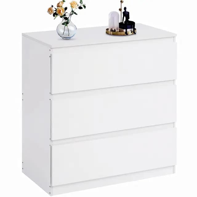 Commode, Armoire, avec 3 tiroirs, Largeur 70 cm, Meuble de Rangement Chambre, adapté pour Salon, Chambre, Chambre d'enfant, Bureau, Blanc, 70cm×40cm×75cm