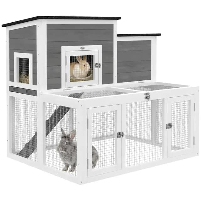 PawHut Clapier Lapin Extérieur 2 Niveaux