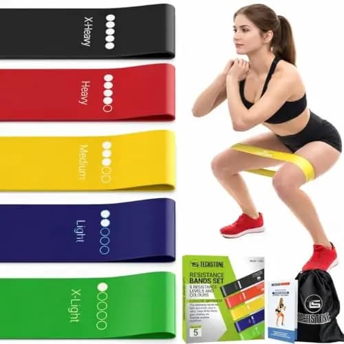 TechStone Bandes De Résistance pour Entraînement Femmes Et Hommes – Pack De 5 Niveaux Différents Bandes Élastiques Haute Résistance pour Salle De Sport Maison – Kit Fitness avec Sac De Transport