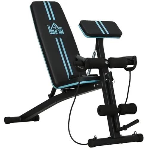 HOMCOM Banc de musculation pliable inclinable, banc réglable pour le développé couché, le curl biceps, la musculation du dos et des abdominaux, avec extenseur des jambes, acier