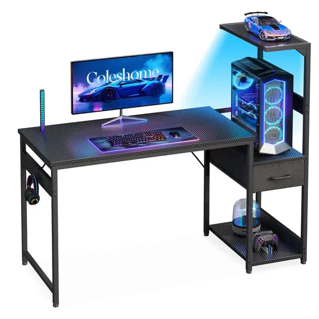 Coleshome Bureau Gaming Noir Fibre de Carbone