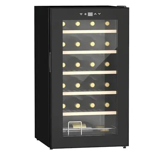 HOMCOM Cave à vin 24 bouteilles 65L, réfrigérateur à vin silencieux température réglable 5-20°, avec éclairage LED, panneau de commande tactile, haute performance 41dB noir – Image 1