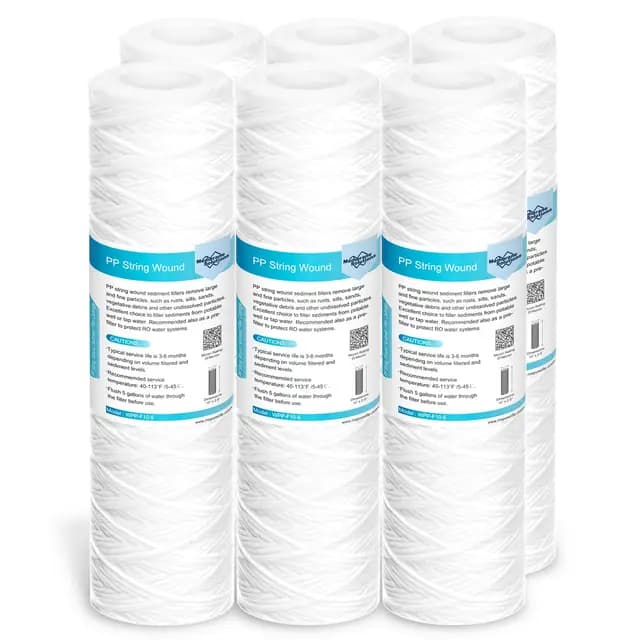Membrane Solutions Cartouche de filtre à eau pour sédiments enroulés de 20 micron[6 Pack],pour l'osmose inverse, filtration de sédiments dans toute la maison, Taille standard 10 pouces, Lot de 6