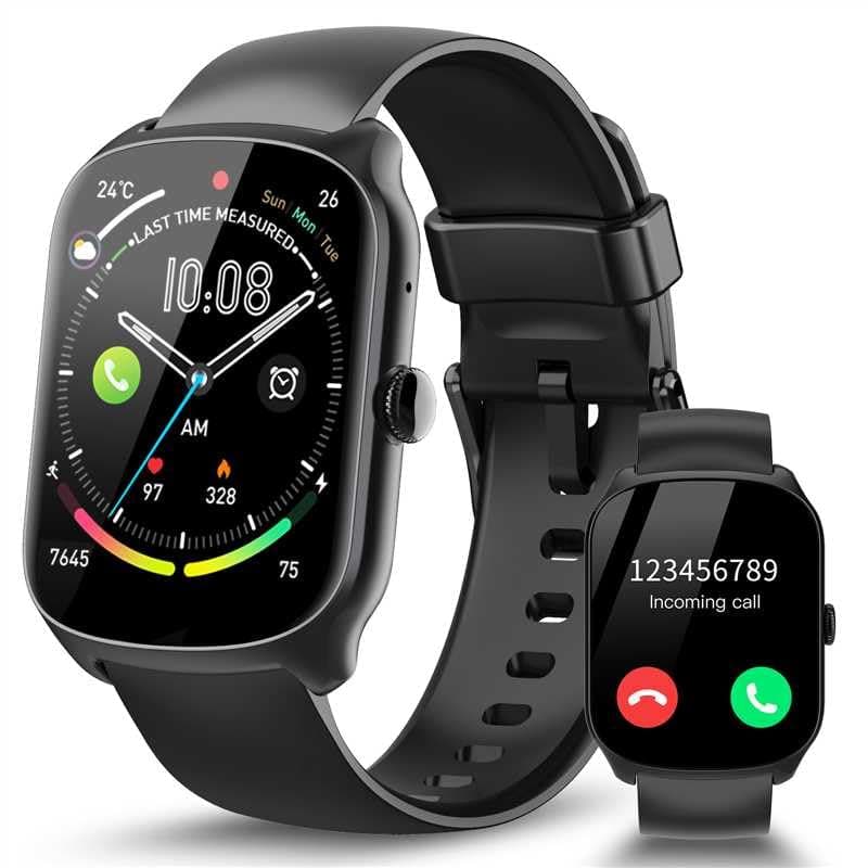 STECEi Montre Connectée Homme Femmes avec Appel Bluetooth, Écran Incurvé HD 1,95'' Smartwatch avec Réception/Émission d’Appels, 112 Modes Sportifs, Podomètre/Sommeil/Cardiomètre, Étanche IP68, Noir