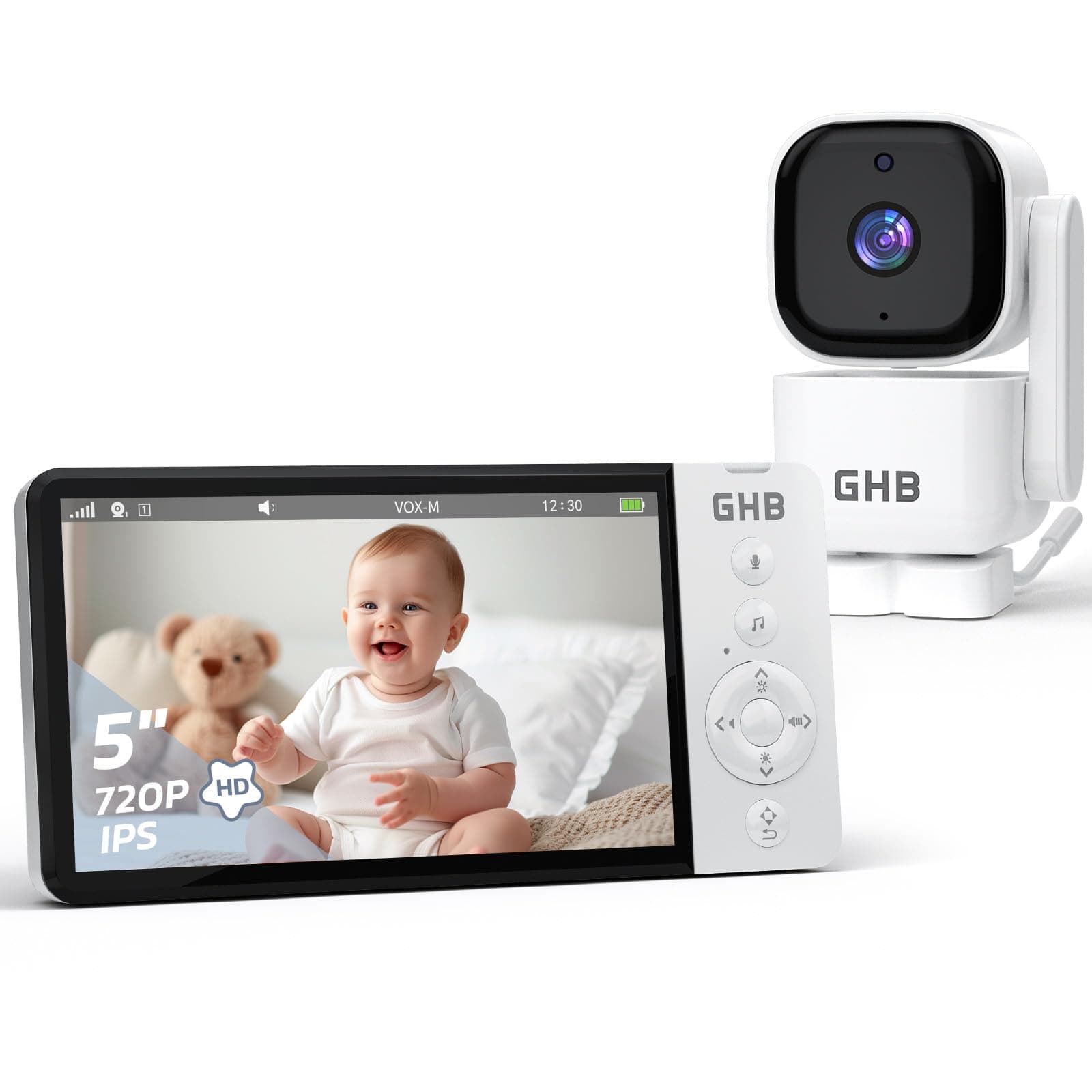 GHB Babyphone Caméra 5" Rotation 350°