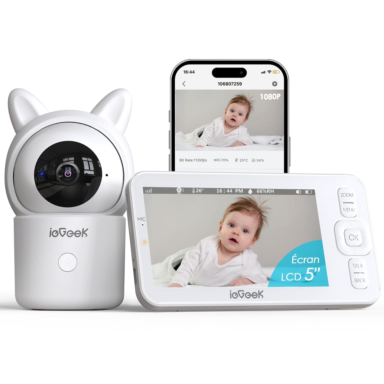 ieGeek Babyphone Caméra 1080P Écran 5"