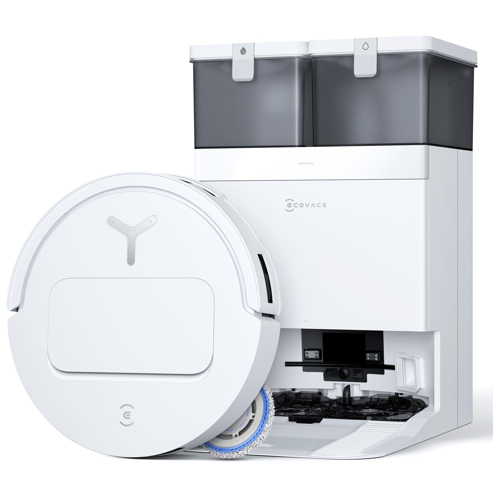 ECOVACS T50 Pro Omni Gen2 Aspirateur Robot, 21000Pa amélioré par T30 Pro Omni, Brosse latérale et serpillière Extensibles, Ajout Automatique Solution de Nettoyage, Lavage à l'eau Chaude 75℃, Blanc