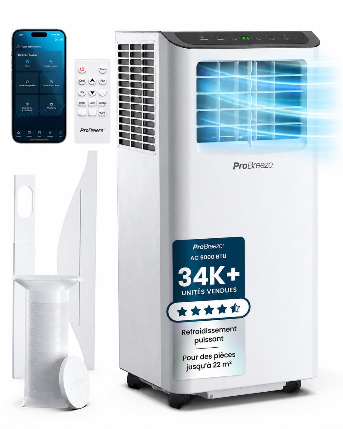 Pro Breeze Climatiseur Mobile 4-en-1 9000 BTU