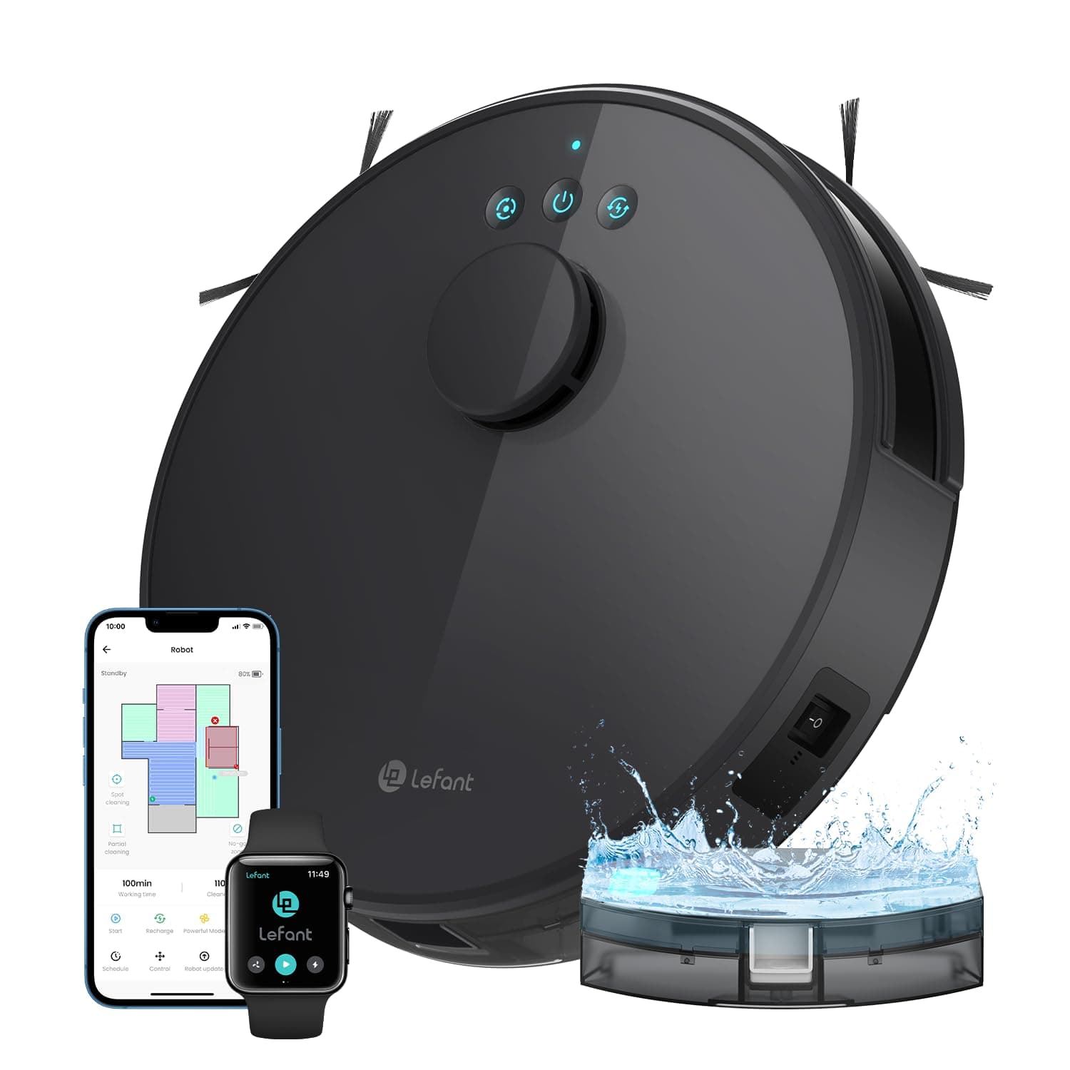 Lefant Robot Aspirateur Laveur 2 en 1, Super Aspiration 5500Pa, Navigation LDS, Cartographie, Zones Virtuelles, Aspirateur Robot Connecté par Alexa/APP/WiFi, Idéal pour Poils Animaux, Tapis Sols Durs