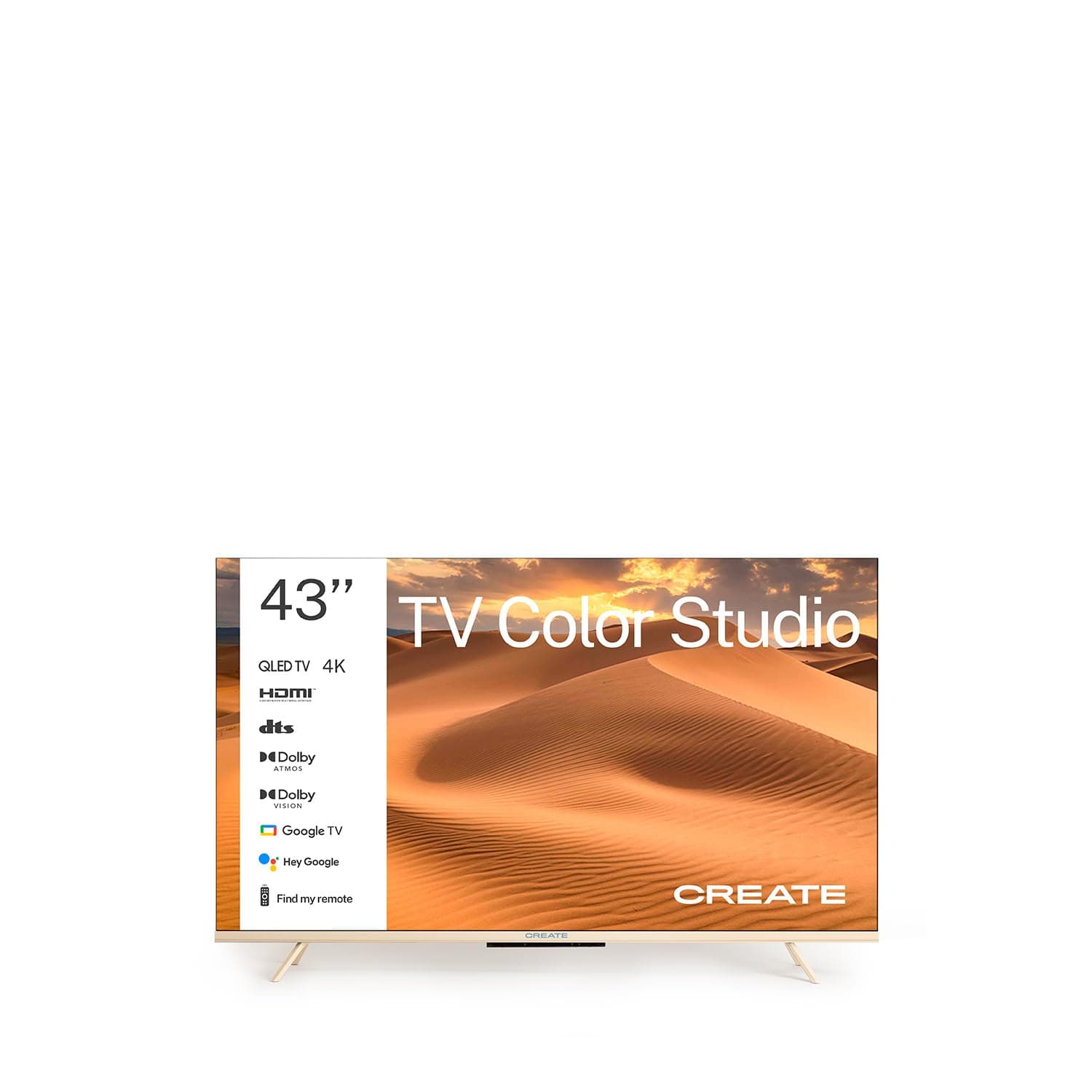 CREATE / TV Color Studio/Téléviseur Smart TV QLED 4K 43" Sable/Écran antireflet, Finition Mate, contrôle Vocal, capteur de luminosité, Dolby Atmos, Low Blue Light & Flicker Free, HDMI TM