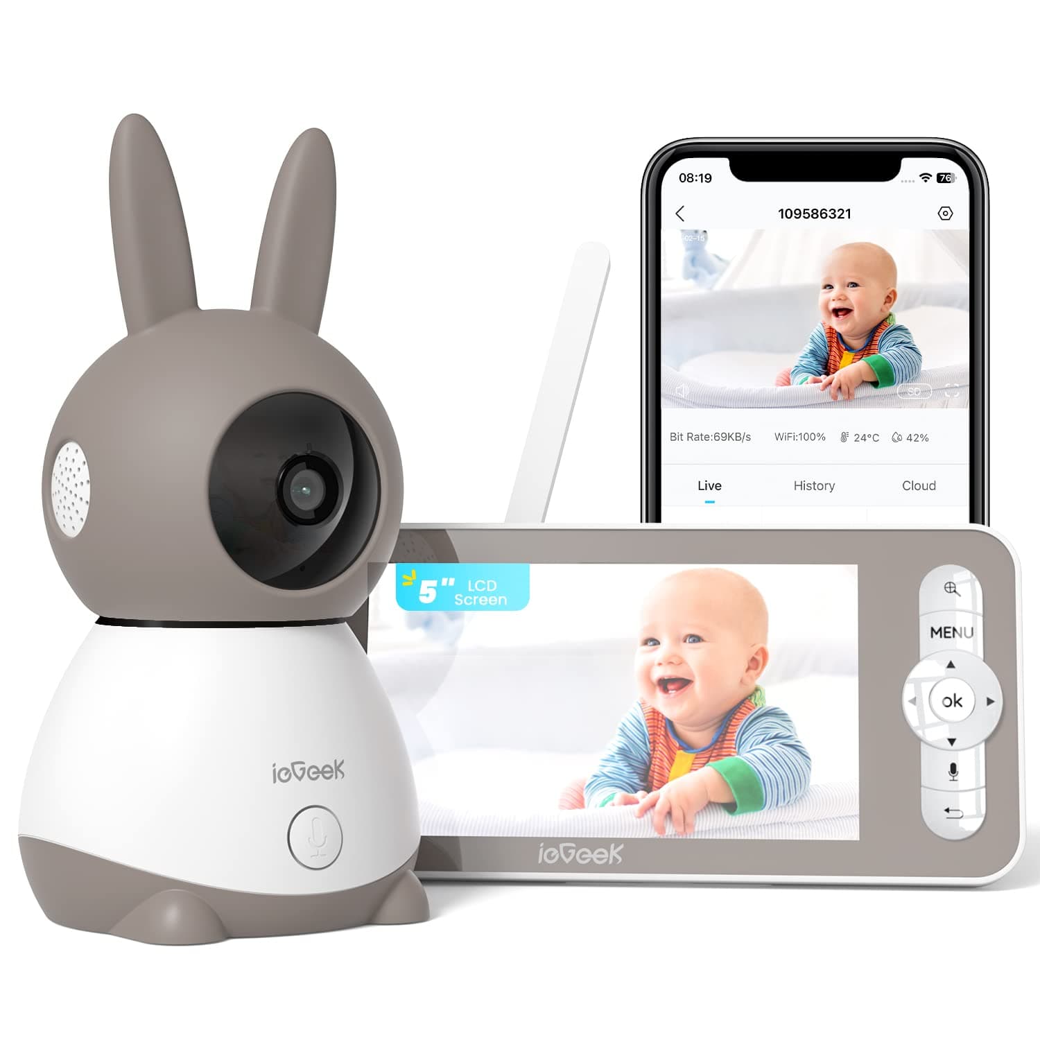 ieGeek Babyphone Caméra 2K Écran 5 pouces
