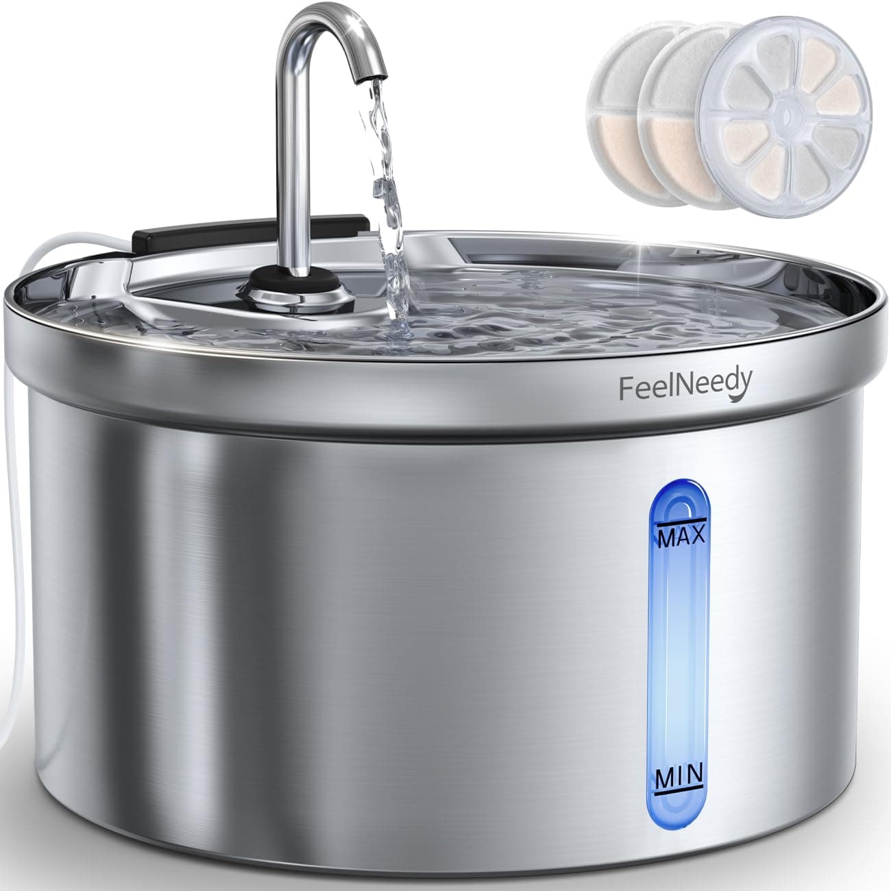 FEELNEEDY Fontaine a Eau pour Chat en Acier Inoxydable 3
