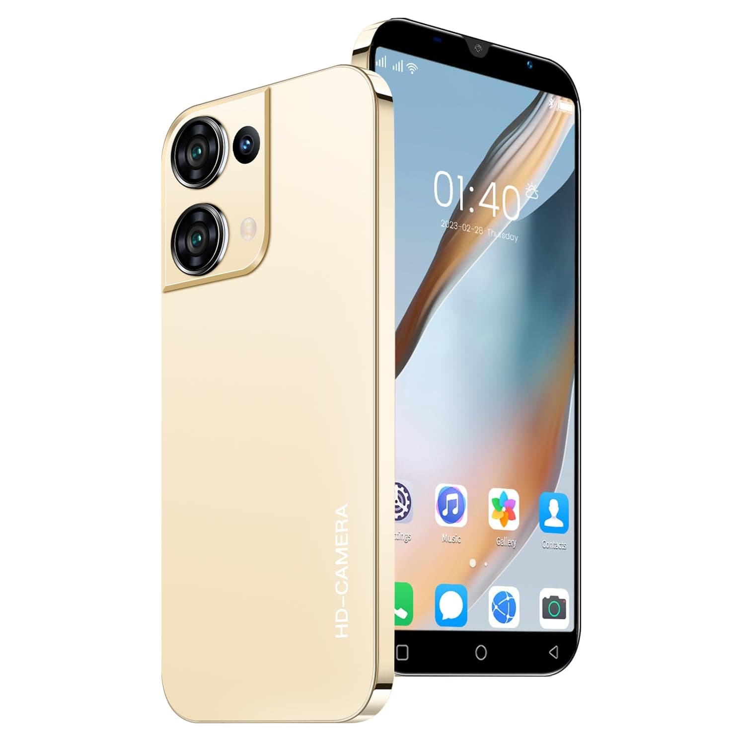 Smartphone économique, écran IPS 5,0", 1Go+16Go (Extensible à 128Go), Android 9.0, Double SIM, Déverrouillage Facial (Gold)