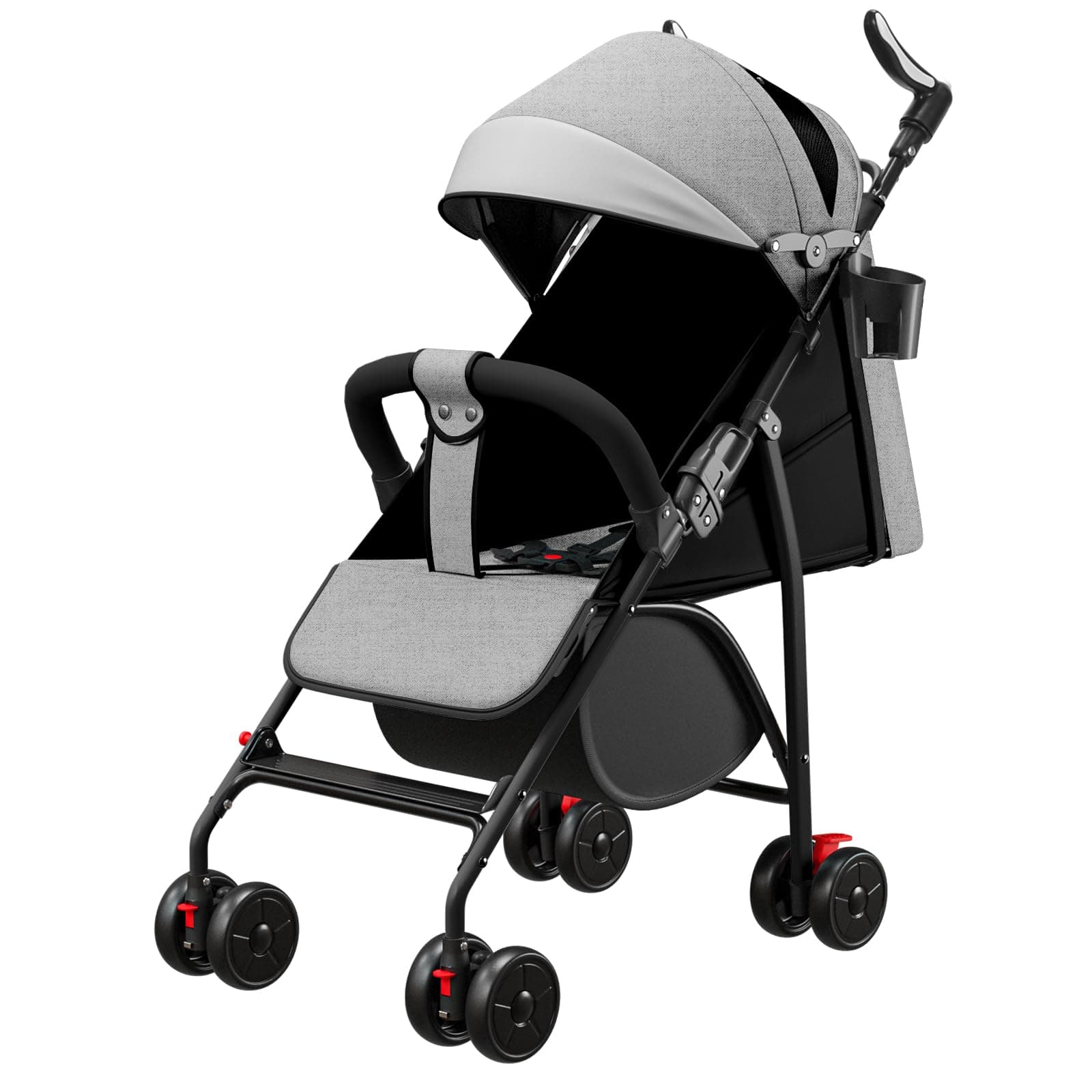 Poussette 4 Roues, jusqu'à 25 kg, Grande Capote, Pliage Compact