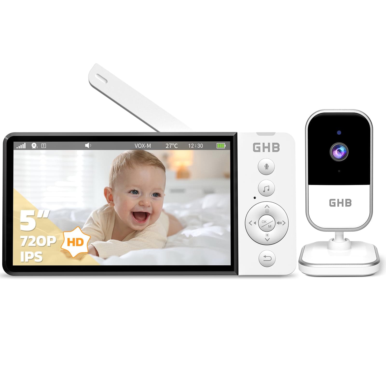 GHB Babyphone Caméra 5" 720P HD 5000 mAh