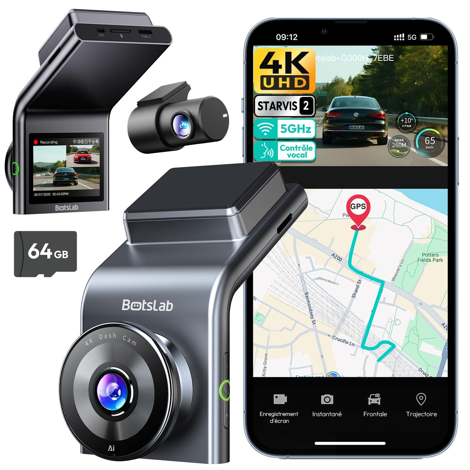 BOTSLAB Dashcam 4K GPS